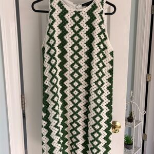 Ann Taylor Zigzag Green and White Mini Dress